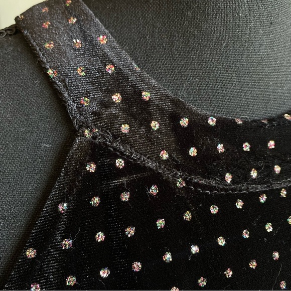 Candie’s Black Velvet Multi Color Glitter Dots Halter Mini Dress Size Small NWT - Picture 3 of 10